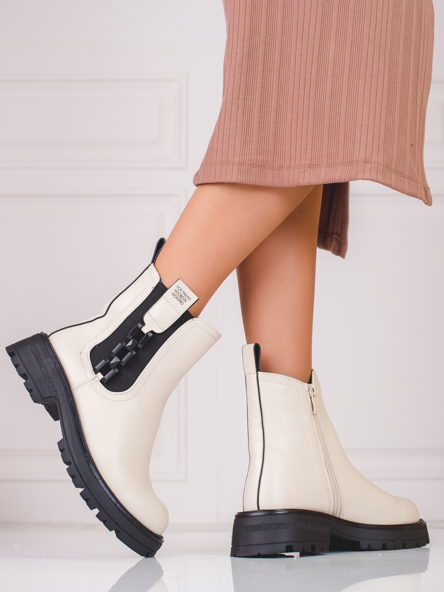Exkluzívní dámské  kotníčkové boty hnědé na plochém podpatku