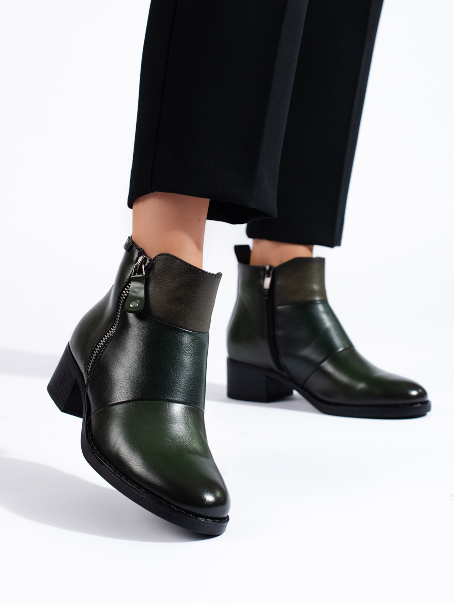 Klasické  kotníčkové boty zelené dámské na širokém podpatku