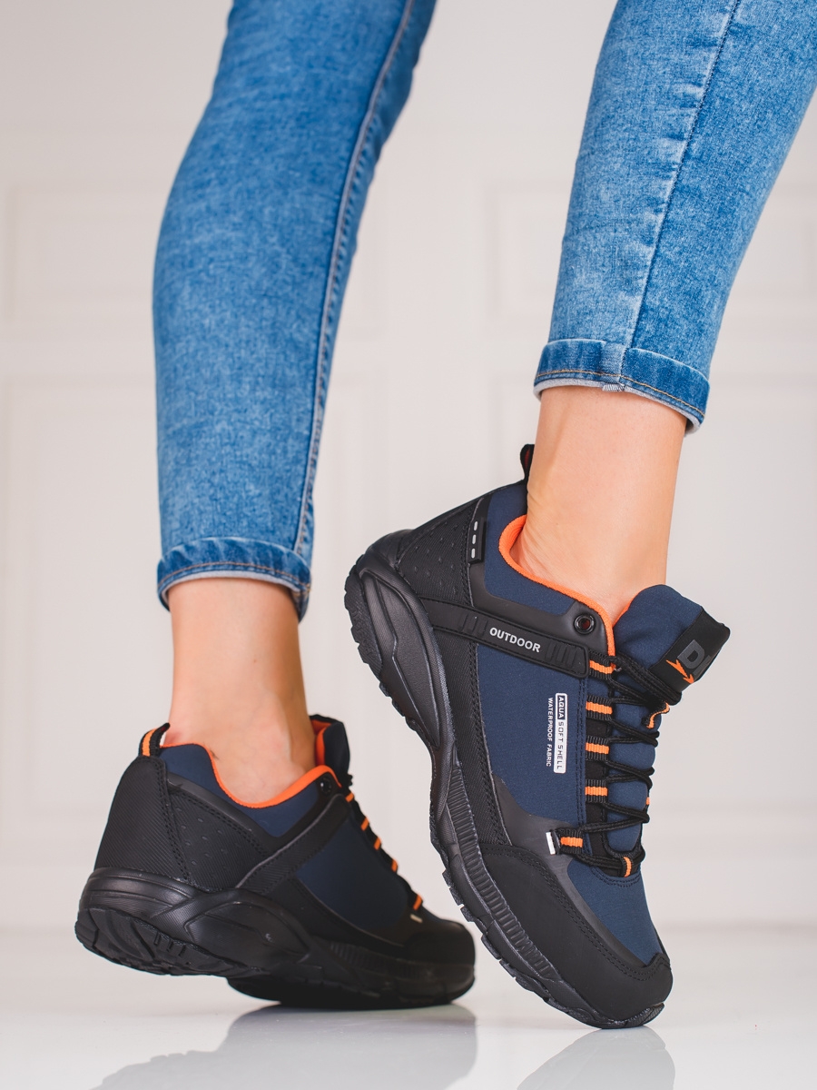 Praktické  trekingové boty dámské modré bez podpatku