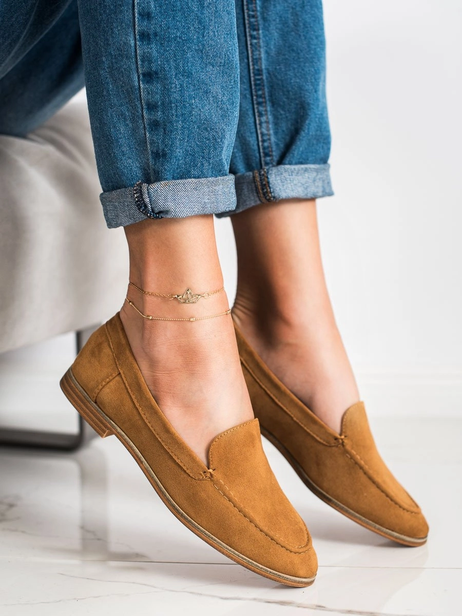 Výborné dámské mokasíny hnědé bez podpatku | AMIATEX.cz